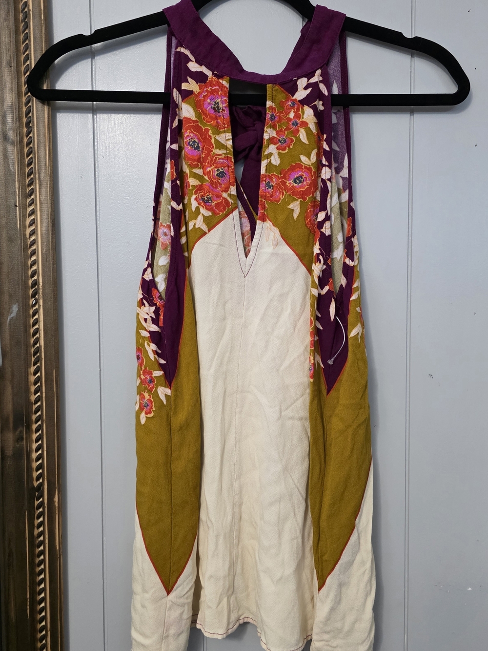 Free People Floral Halter Mini Dress in Purple, Olive, Cream